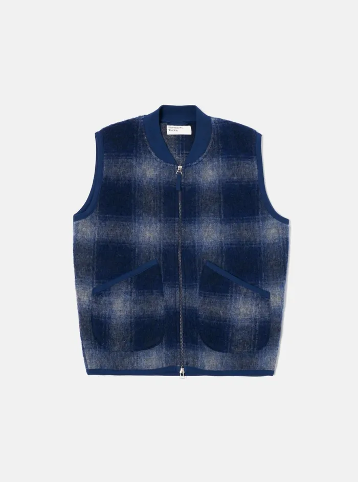 Zip Waistcoat In NavyGrey Fresco Fleece Men Universal Works Fleece