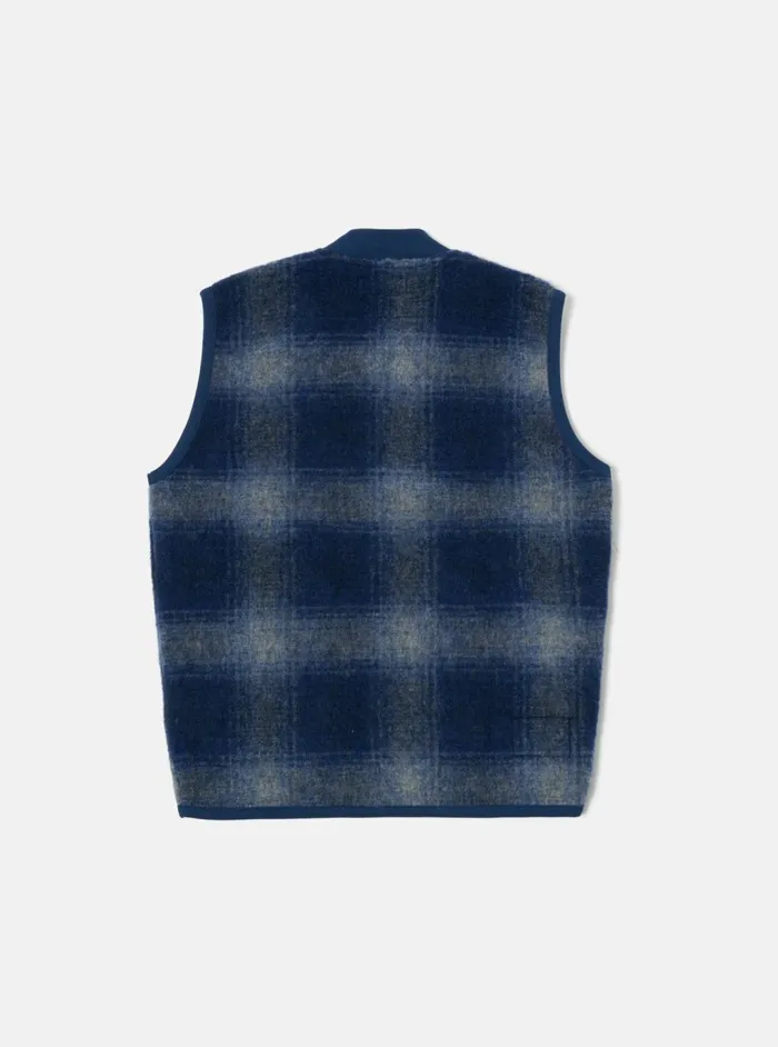 Zip Waistcoat In NavyGrey Fresco Fleece Men Universal Works Fleece